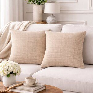Set of 2 Beige Textured Chenille 18" Throw Pillows with Inserts